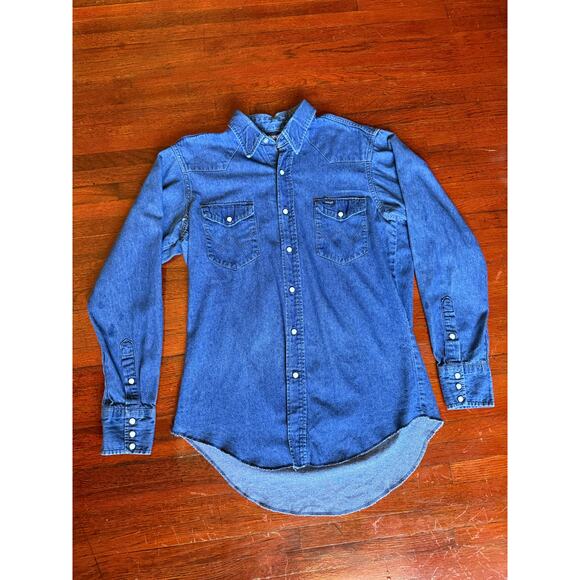 Vintage 70's Men's Wrangler Long Sleeve Denim Button Up Western Shirt 16-34 XS S - Picture 1 of 7